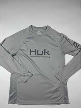 Huk Performance Fishing Long Sleeve Gray UPF Sun Shirt Mens Small
